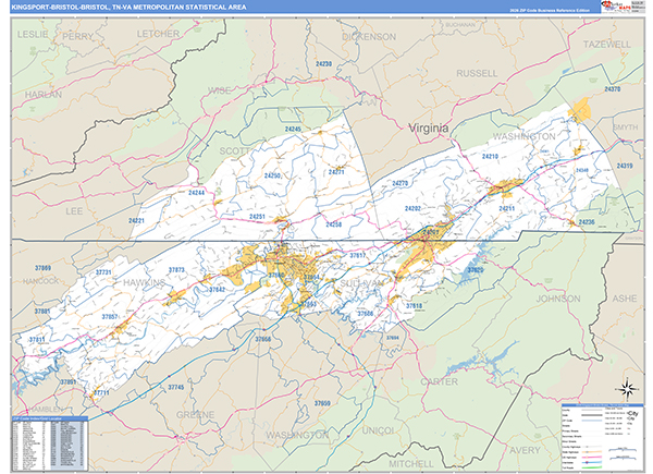 Kingsport-Bristol-Bristol Metro Area Wall Map